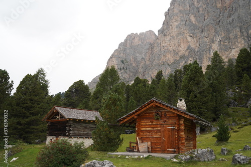 Two mountain huts in dolomites italy