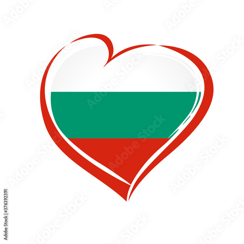 Love Bulgaria emblem colored. Bulgarian Independence day with flag in red heart in national colors. Vector illustration