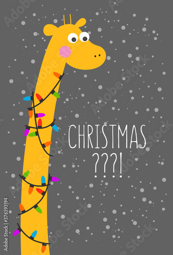 Christmas greeting card with the giraffe