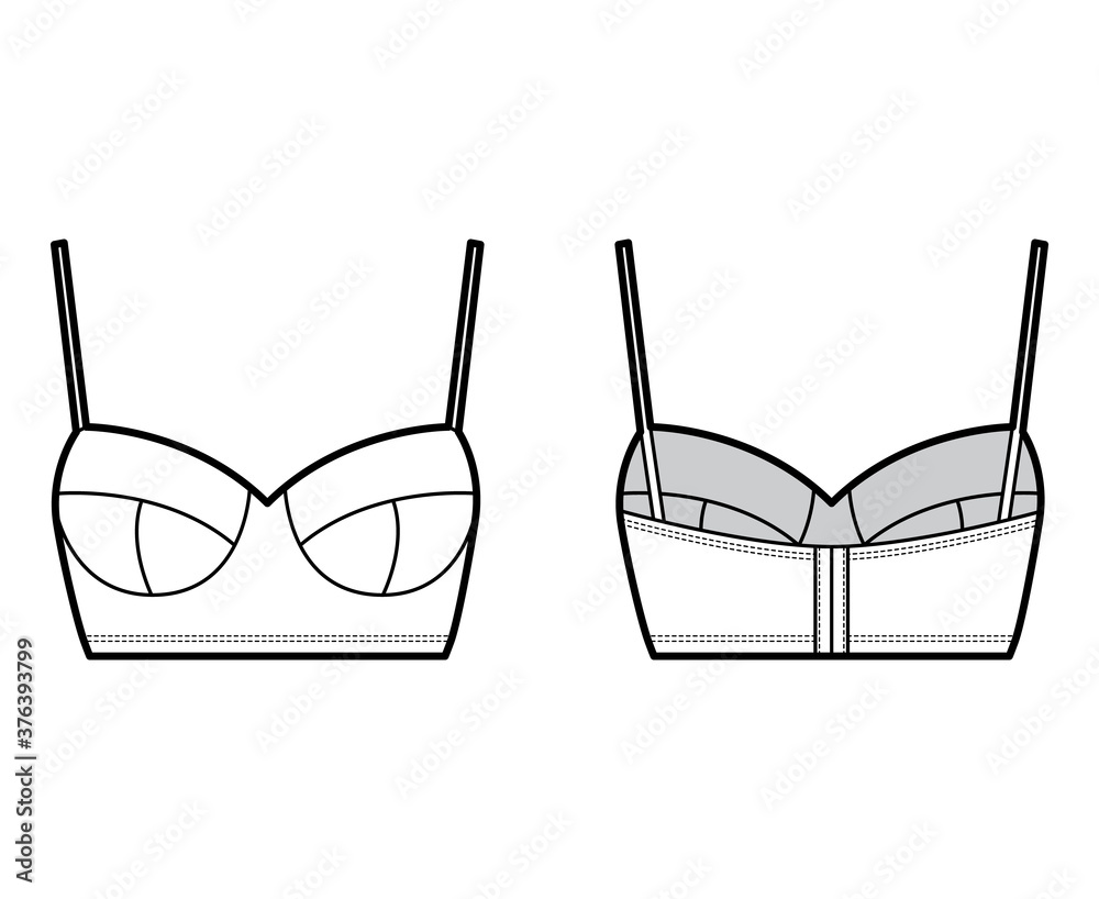 Vetor de Bustier top technical fashion illustration with cropped length