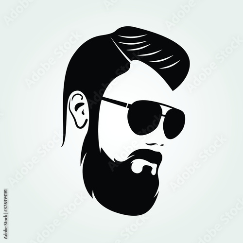 Bearded men in sunglasses, hipster face icon isolated. Vector illustration.