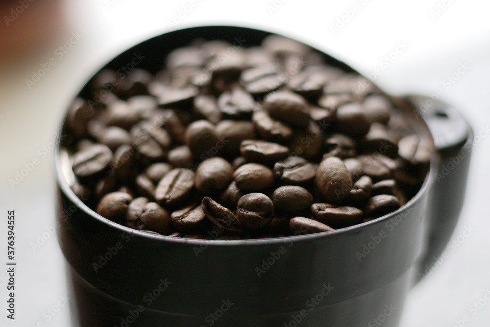 roasted coffee beans in coffee grinder roasted coffee beans in coffee grinder