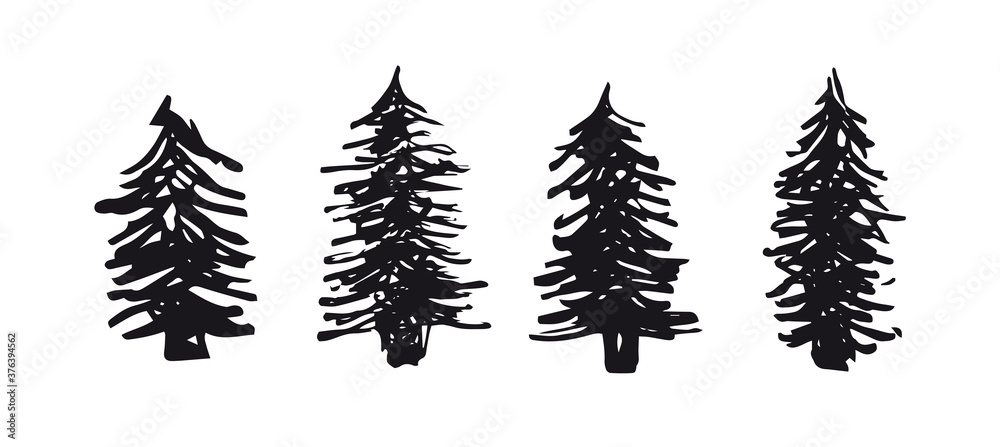 Obraz premium Christmas tree, hand drawn illustrations. Vector.