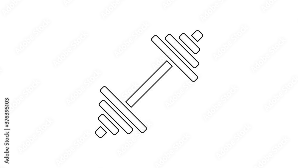 Black line Dumbbell icon isolated on white background. Muscle lifting icon, fitness barbell, gym, sports equipment, exercise bumbbell. 4K Video motion graphic animation. Black line Dumbbell icon isolated on white background. Muscle lifting icon, fitness barbell, gym, sports equipment, exercise bumbbell. 4K Video motion graphic animation.