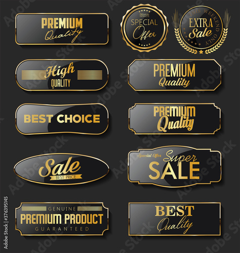 Collection of retro gold and black badge and label design
