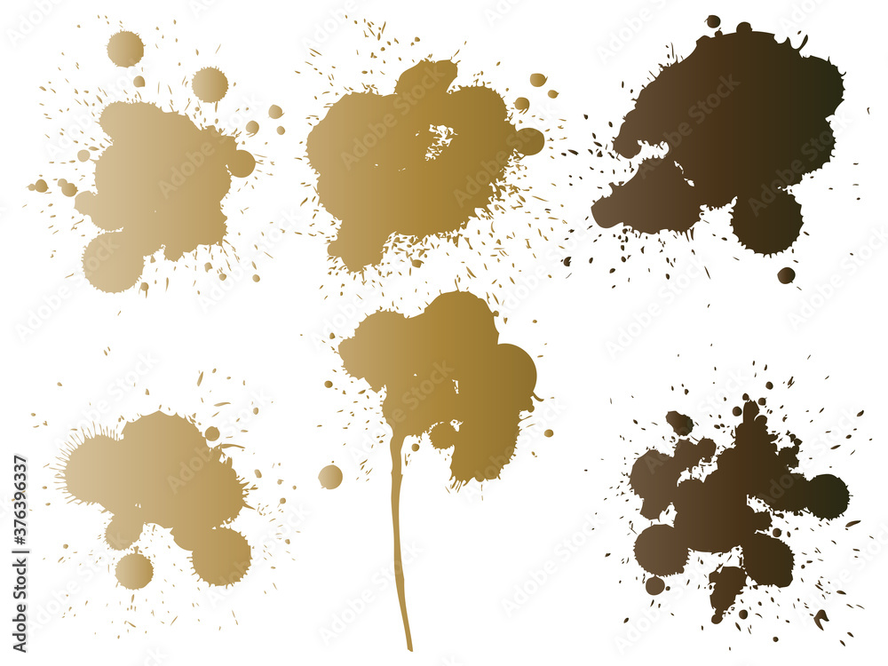 Vector collection of artistic grungy paint drop, hand made creative splash or splatter stroke set isolated white background. Abstract grunge dirty coffee stain group or graphic art vintage decoration Vector collection of artistic grungy paint drop, hand made creative splash or splatter stroke set isolated white background. Abstract grunge dirty coffee stain group or graphic art vintage decoration
