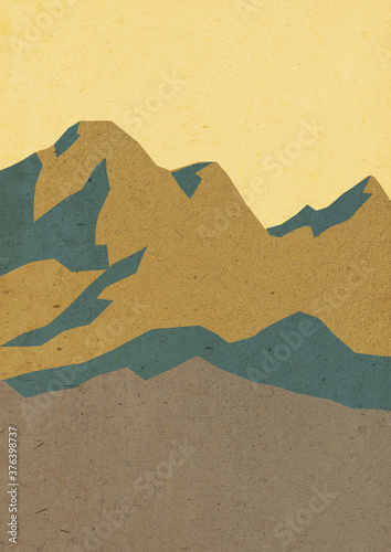 simply minimalism ladscapes. mountains, sea, sky. paper textured illustration photo