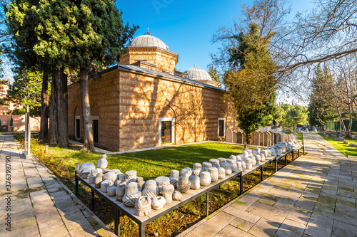 Ottoman gravestones museum and ottoman tombs view of Muradiye complex in Bursa. Bursa is populer tourist destination in Turkey. photo