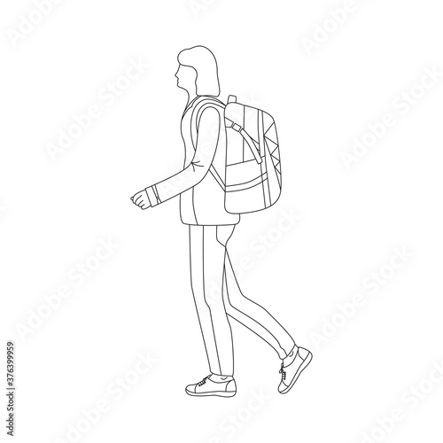 walking girl tourist with backpack