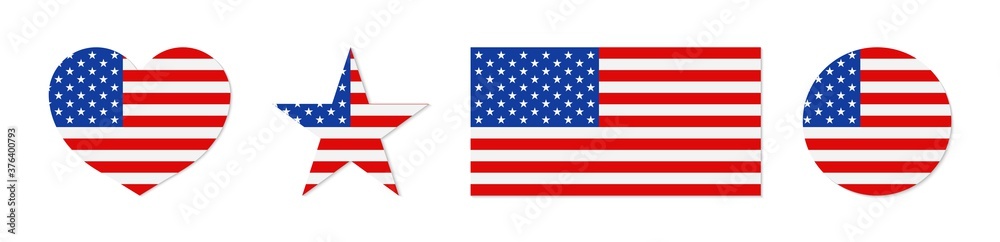 American flag. Icon of usa patriot with star and stripe. Emblem for proud of united states of america. Graphic shape for us eagle. Symbol and logo of state. Banner for memorial day of country. Vector American flag. Icon of usa patriot with star and stripe. Emblem for proud of united states of america. Graphic shape for us eagle. Symbol and logo of state. Banner for memorial day of country. Vector