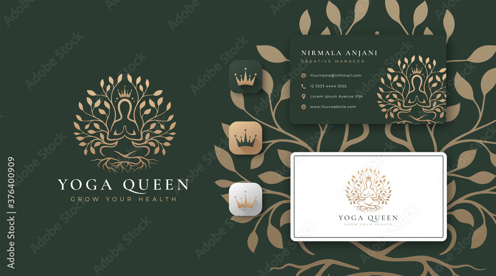 Yoga meditation with abstract tree logo design Stock Vector | Adobe Stock