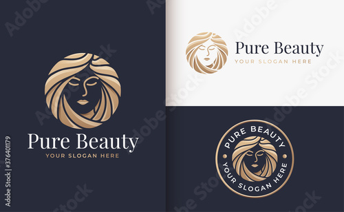 woman hair salon gold gradient logo design