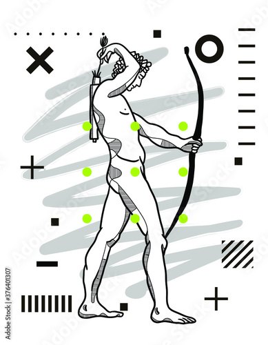 Adriaen de Vries Apollo with bow for shooting sculpture. Vector hand drawn illustration. Modern geometric style with dots.  photo