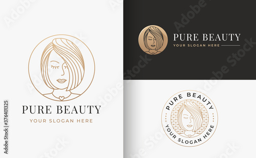 woman hair salon gold gradient logo design
