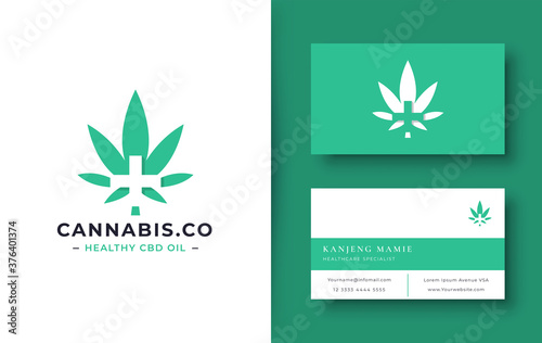 green cannabis logo with business card