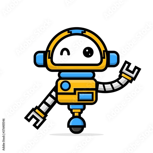 Cute characters friendly robot waving hand