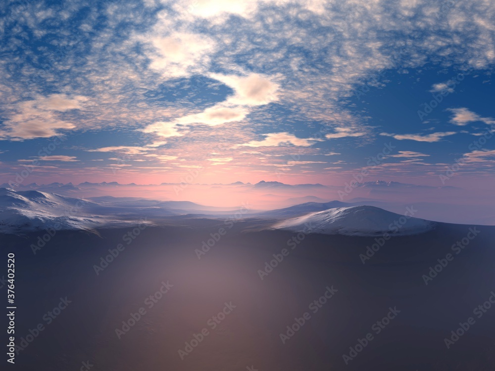Beautiful mountainous landscape at sunrise