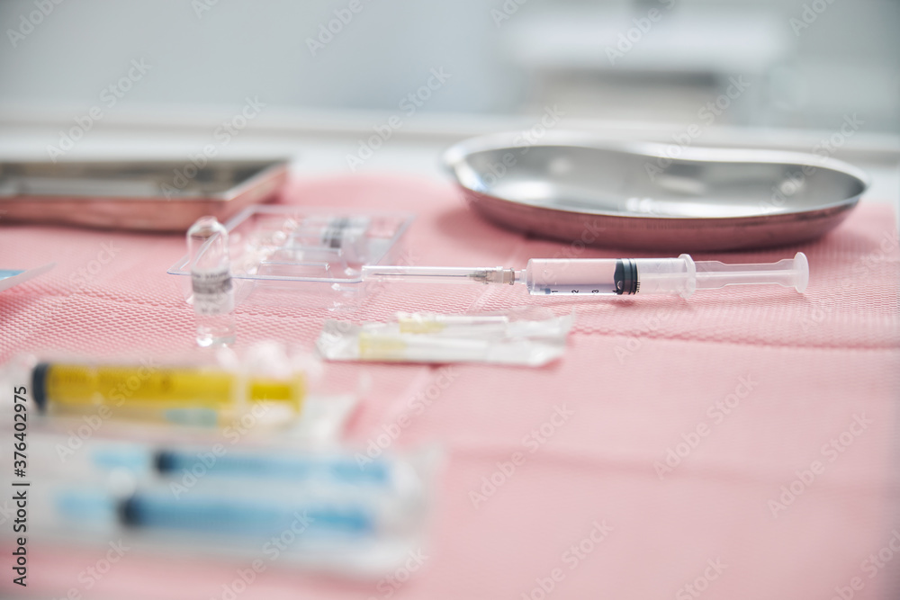 Sterile surgical tools prepared for a medical procedure Sterile surgical tools prepared for a medical procedure