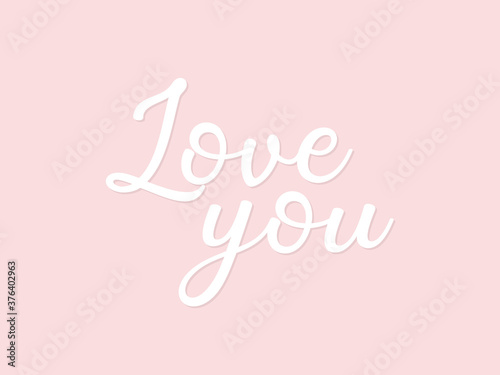 Love you calligraphy text on pink pattern. Love you vector text.  