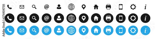 Set of Business Card icons. Name, phone, mobile, location, place, mail, fax, web. Contact us, information, communication. Vector illustration.