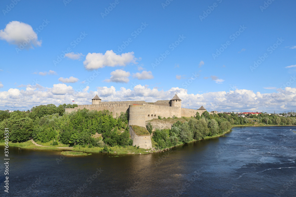 Stunning view on the russian castle of Ivangorod 