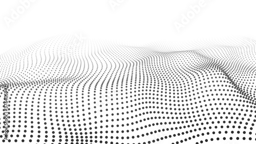 Futuristic point wave. Big data. Abstract wave in white background. Waves with particles. Abstract vector illustration.