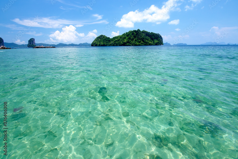 Sea and blue sky at Andaman ocean in Southern Thailand.