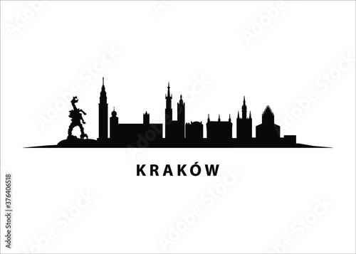 Kraków Vector Skyline Black Silhouette of City in Poland