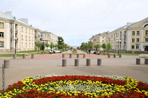 The beautiful flowered city center of Sillamae, Estonia