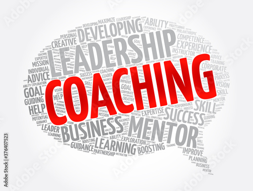Coaching message bubble word cloud collage, business concept background