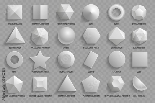 Vector set. Top view realistic math basic 3d shapes. Three dimensional geometric figures. Geometric shape figure form illustration.