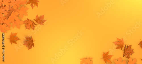 Autumn leaves background. Orange fall leaf abstract template illutration. Leaves floral mockup. 3d rendering.