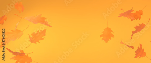 Autumn leaf background. Orange fall abstract template illutration. Leaves floral mockup. 3d rendering.