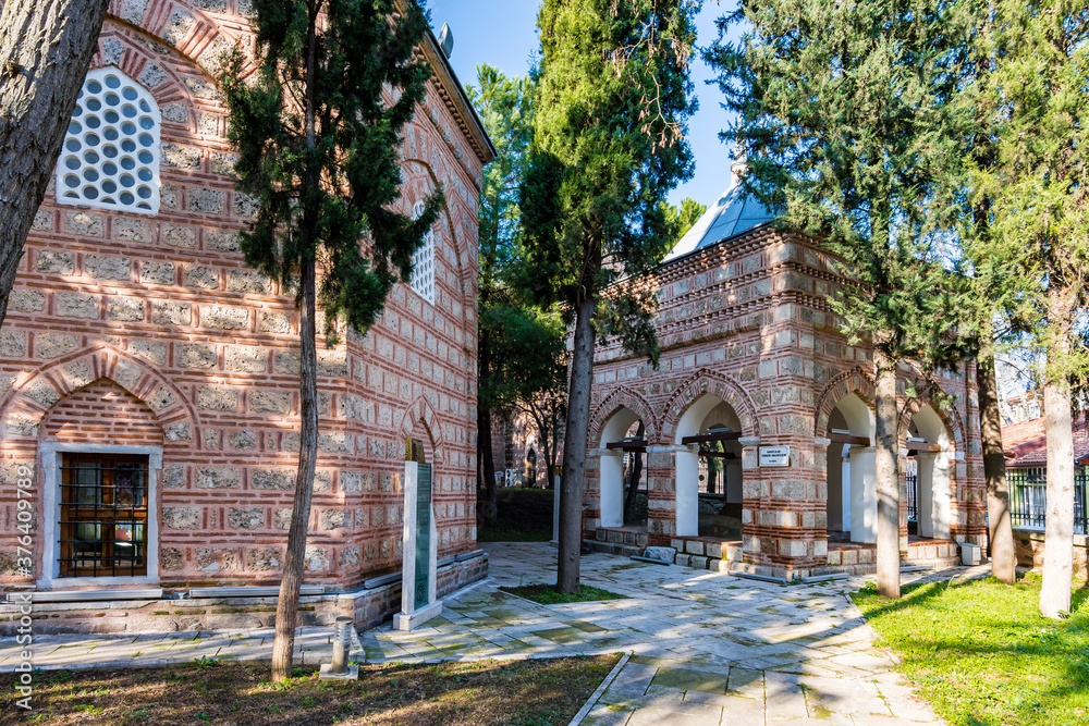 Ottoman gravestones museum and ottoman tombs view of Muradiye complex in Bursa. Bursa is populer tourist destination in Turkey. Ottoman gravestones museum and ottoman tombs view of Muradiye complex in Bursa. Bursa is populer tourist destination in Turkey.