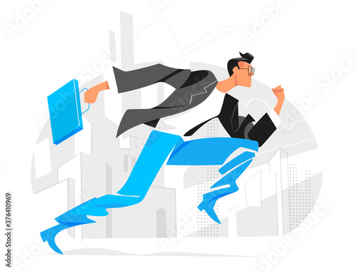 Personaggio maschile che corre con la valigetta	
