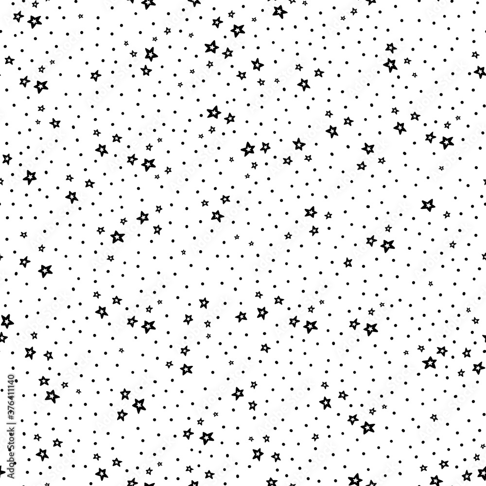 Seamless pattern with black stars on a white background. Starry vector illustration. Black and White cosmic wallpaper. EPS 8 Seamless pattern with black stars on a white background. Starry vector illustration. Black and White cosmic wallpaper. EPS 8