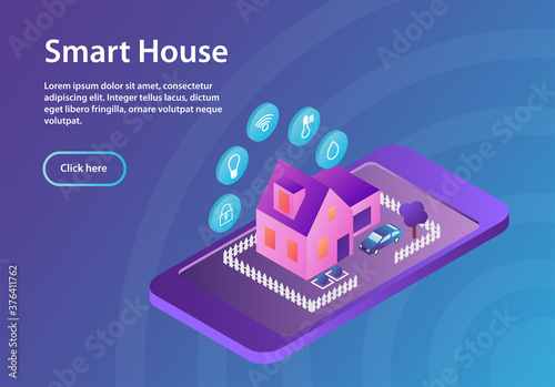 smart house system, isometric, example site page