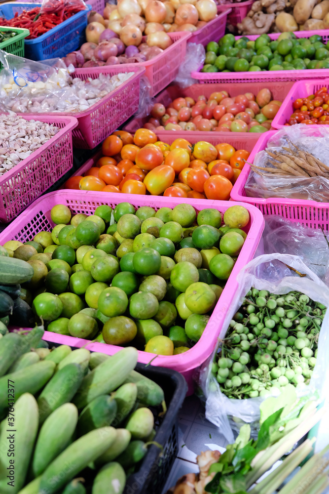 Image of Fresh Ripe Organic Vegetables in local market, Thailand