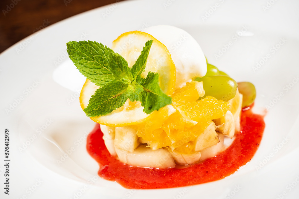 vegetarian fruit dessert with mint vegetarian fruit dessert with mint