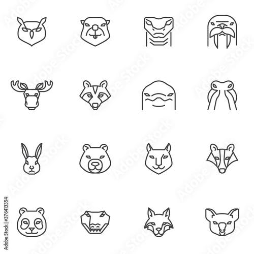 Zoo animal vector icons set, modern solid symbol collection, animal head filled style pictogram pack. Signs, logo illustration. Set includes icons as owl bird, racoon, snake, crocodile, koala, dolphin