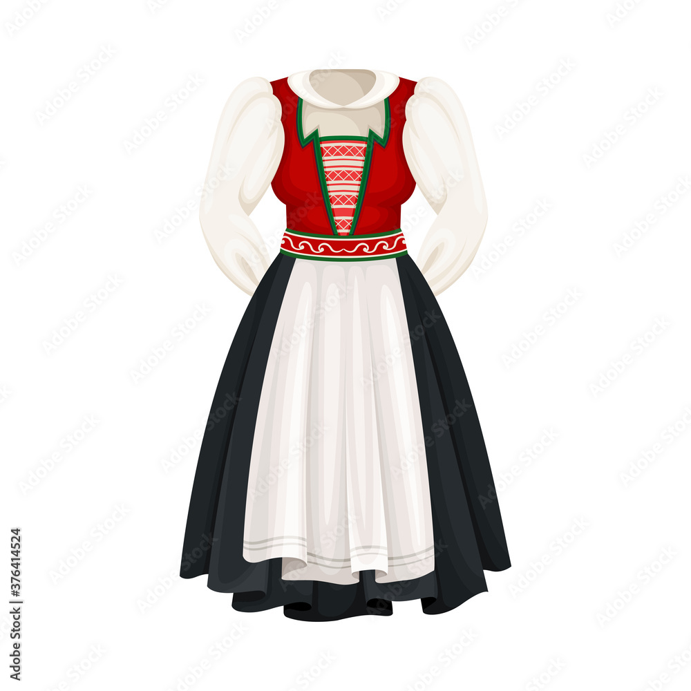 Bunad as Norwegian National Costume and Clothing Vector Illustration