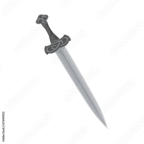Sword with Handle with Scandinavian Ornament and Sharp Blade as Norway Attribute Vector Illustration