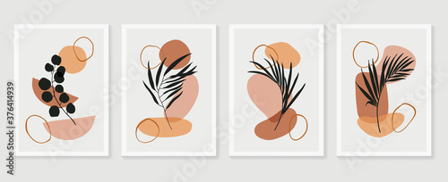 Botanical wall art vector set. Floral and Foliage line art drawing with  abstract shape.  Abstract Plant Art design for print  cover  wallpaper  Minimal and  natural wall art. Vector illustration.