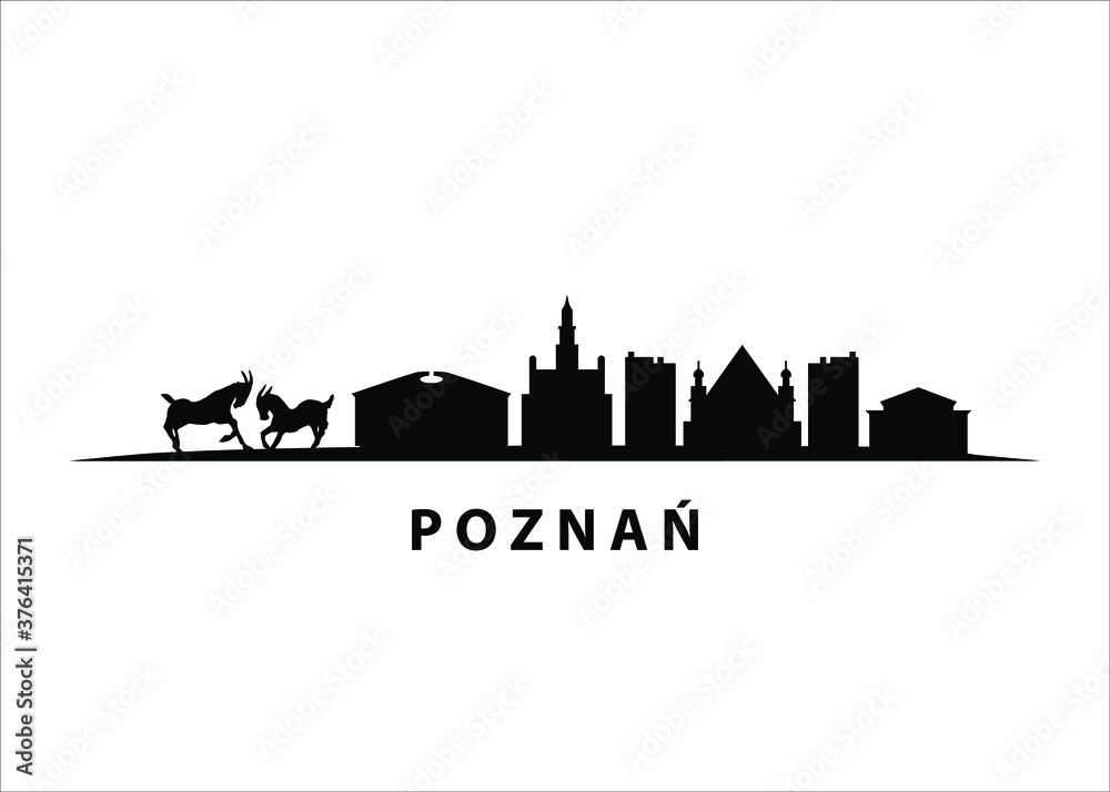 Poznań Skyline Black Vector City Graphic Silhouette - obrazy, fototapety, plakaty 