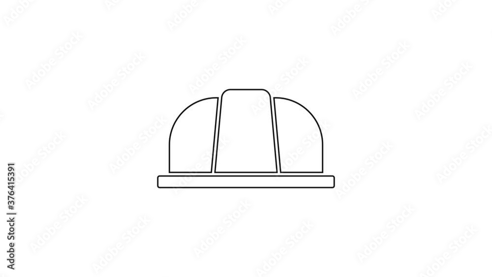 Black line Worker safety helmet icon isolated on white background. Insurance concept. Security, safety, protection, protect concept. 4K Video motion graphic animation.