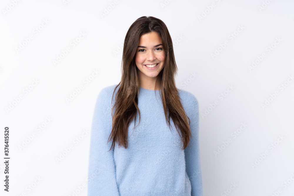 Young teenager Brazilian girl over white background Young teenager Brazilian girl over white background