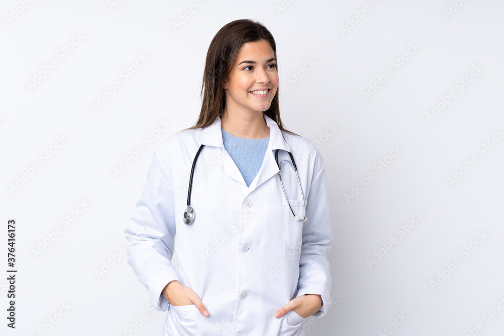 Young teenager Brazilian girl over white background