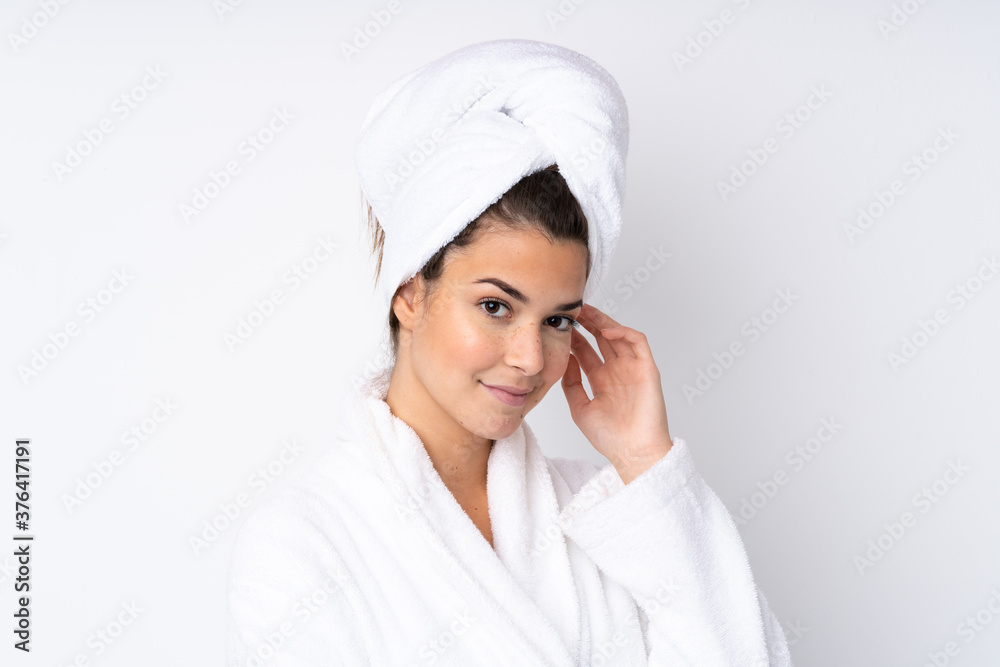 Young teenager Brazilian girl over white background Young teenager Brazilian girl over white background