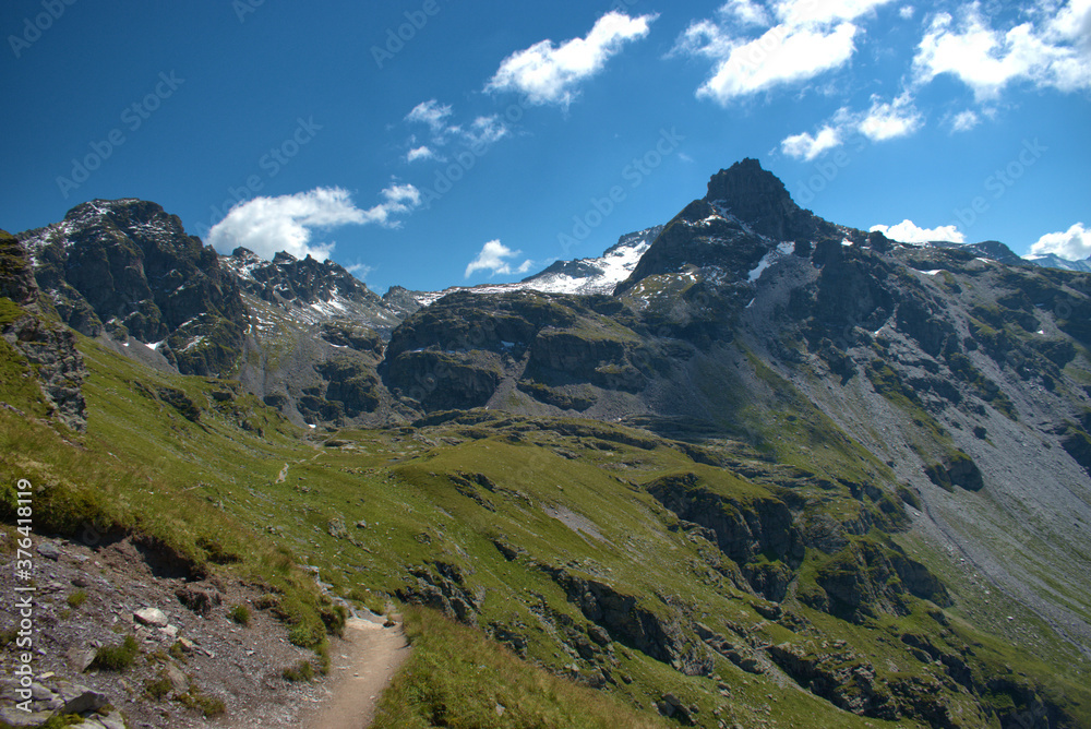 Bergpanorama während der 5 Seen Wanderung auf dem Pizol in der Schweiz 7.8.2020
