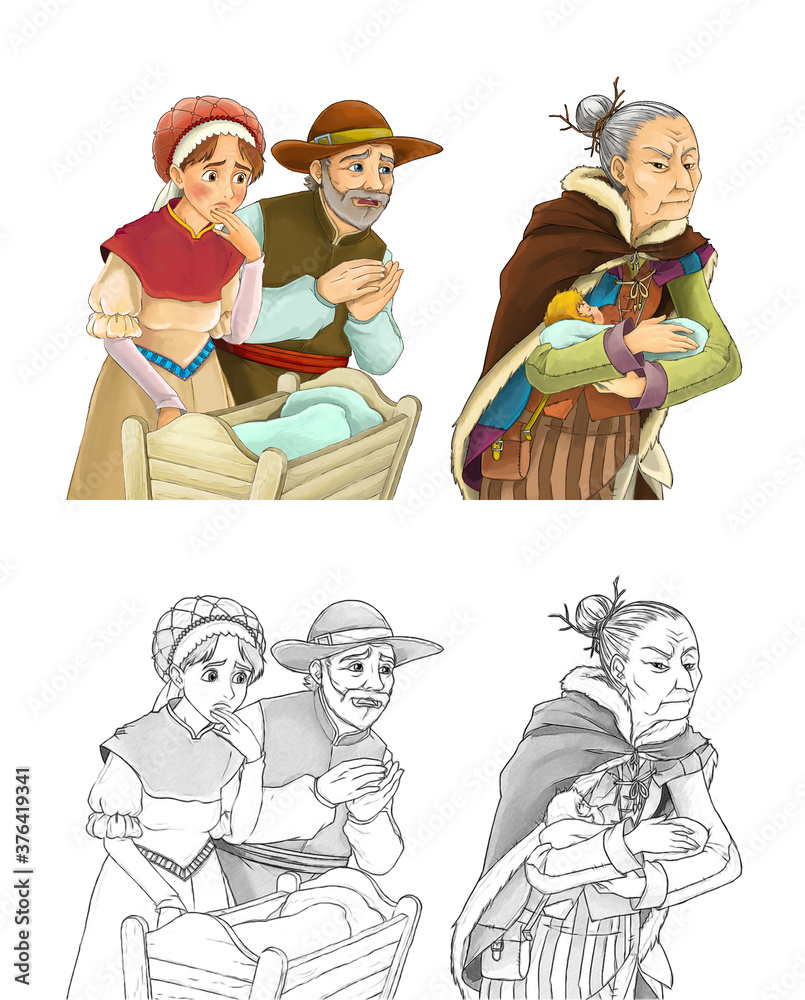 Cartoon sketch fairy tale characters illustration Cartoon sketch fairy tale characters illustration